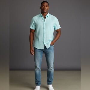 Robert Graham Aqua Blue Linen Shirt